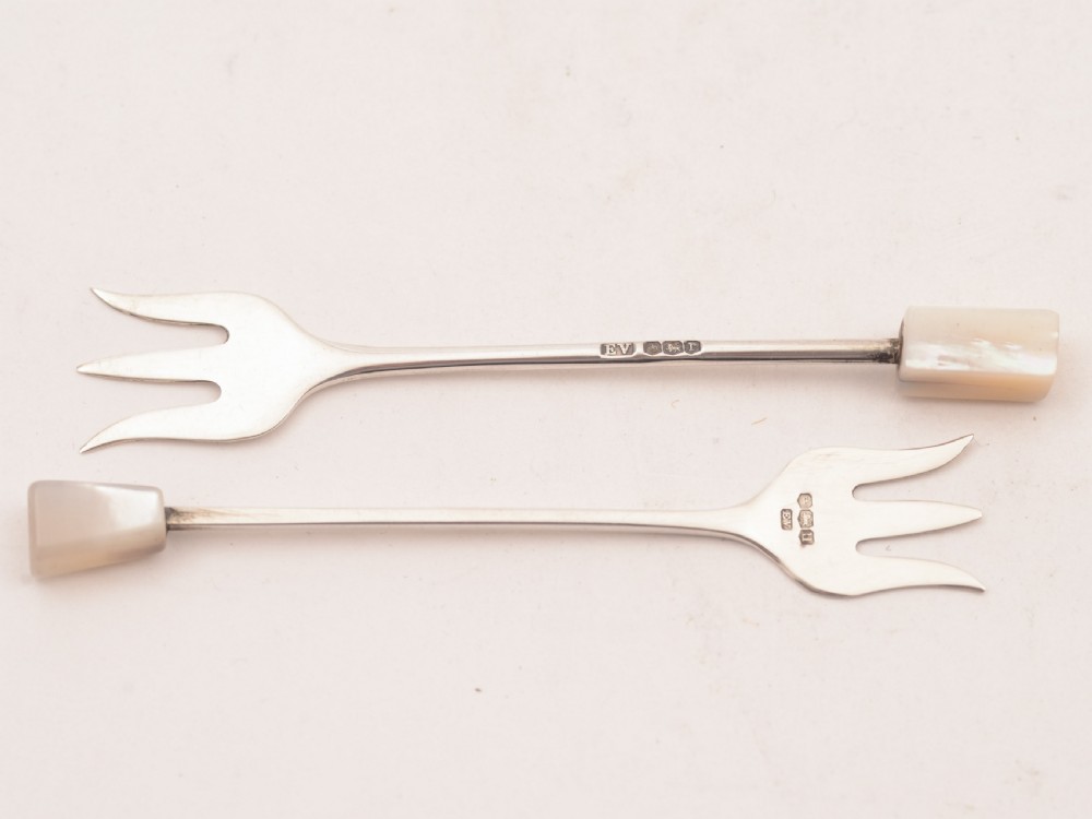 Cased Matched Set of 14 Silver Hors d'oeuvres Forks, Sheffield  View III