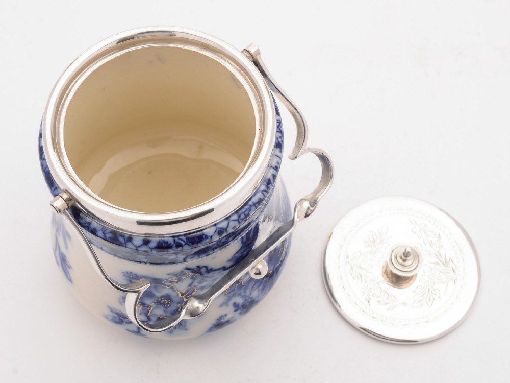 Superb Victorian Flow Blue China Biscuit Box, 1895 View III