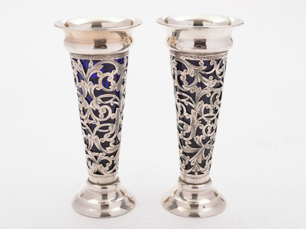 Gorgeous Edwardian Silver Vases, Birmingham 1904 View IV