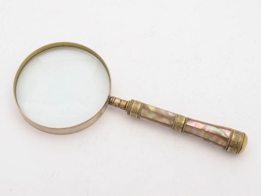 Lovely Mother of Pearl Handled Magnifying Glass, Circa 1900 View II
