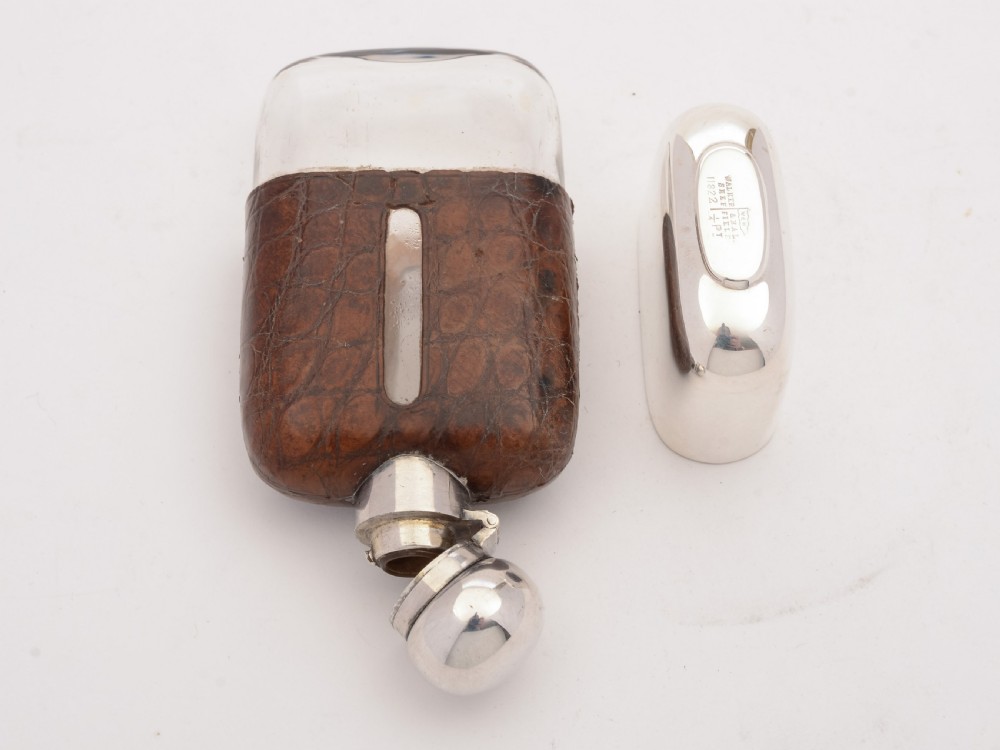 Edwardian Silver Plated and Crocodile Hip Flask, Circa 1905 View III