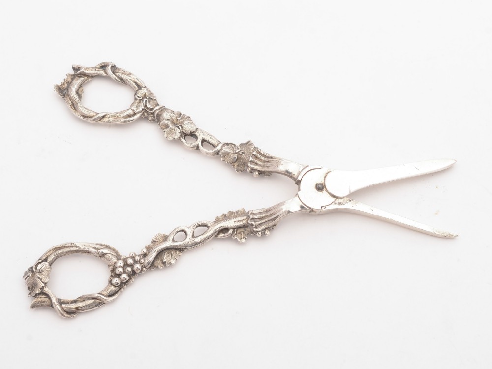 Unusual Victorian Silver Grape Scissors, London 1885 View IV