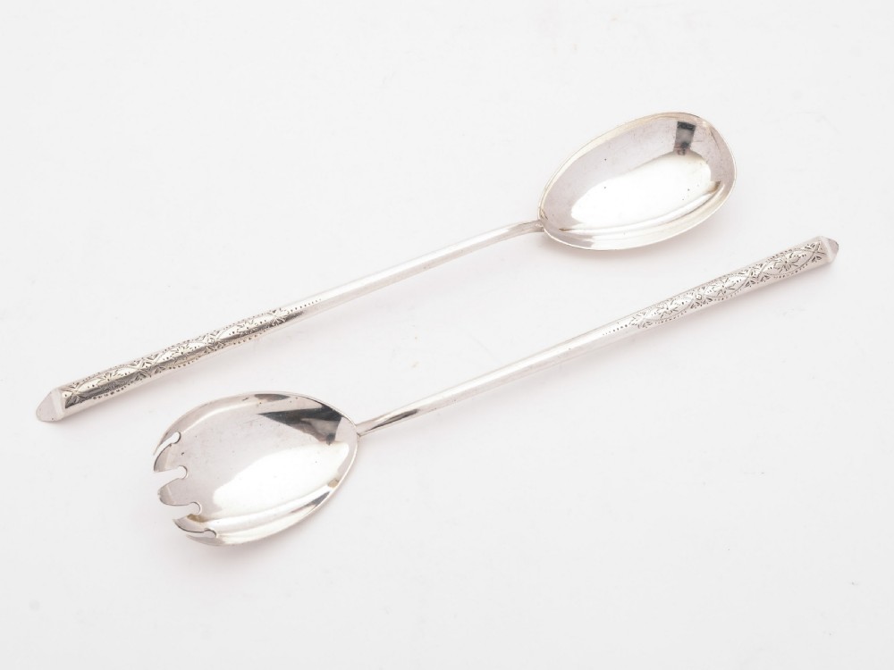 Lovely Edwardian Silver Salad Servers, Sheffield 1904