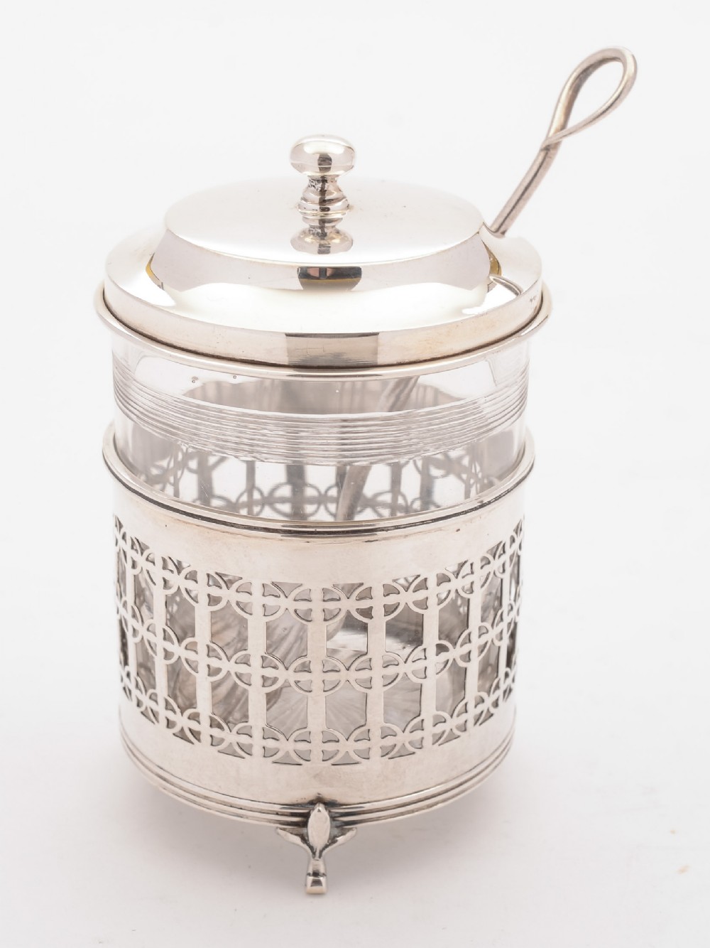 Nice Silver and Glass Preserve Pot, Birmingham 1919