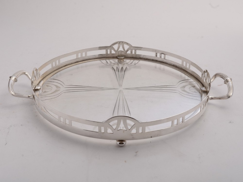 Fabulous WMF Silver Plated & Etched Glass Tray, Circa 1900