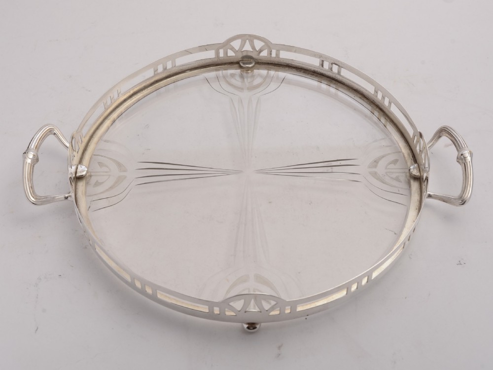 Fabulous WMF Silver Plated & Etched Glass Tray, Circa 1900 View IV