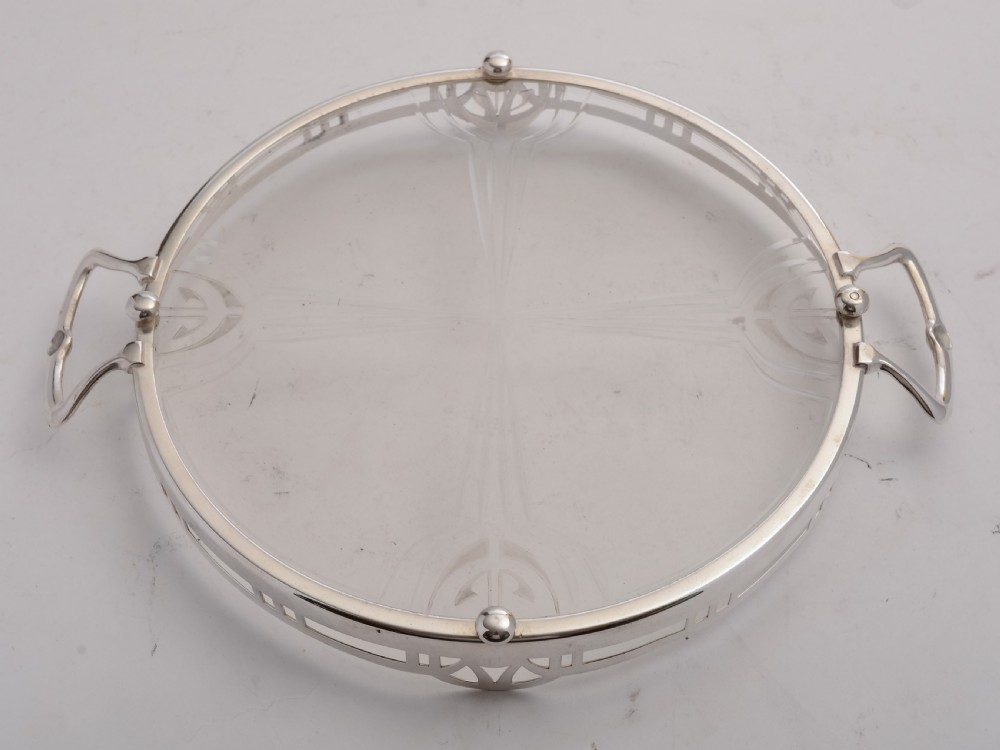 Fabulous WMF Silver Plated & Etched Glass Tray, Circa 1900 View V