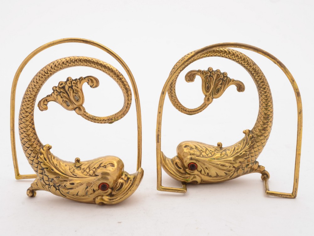 Unusual Edwardian Brass Fish Bookends, Circa 1905