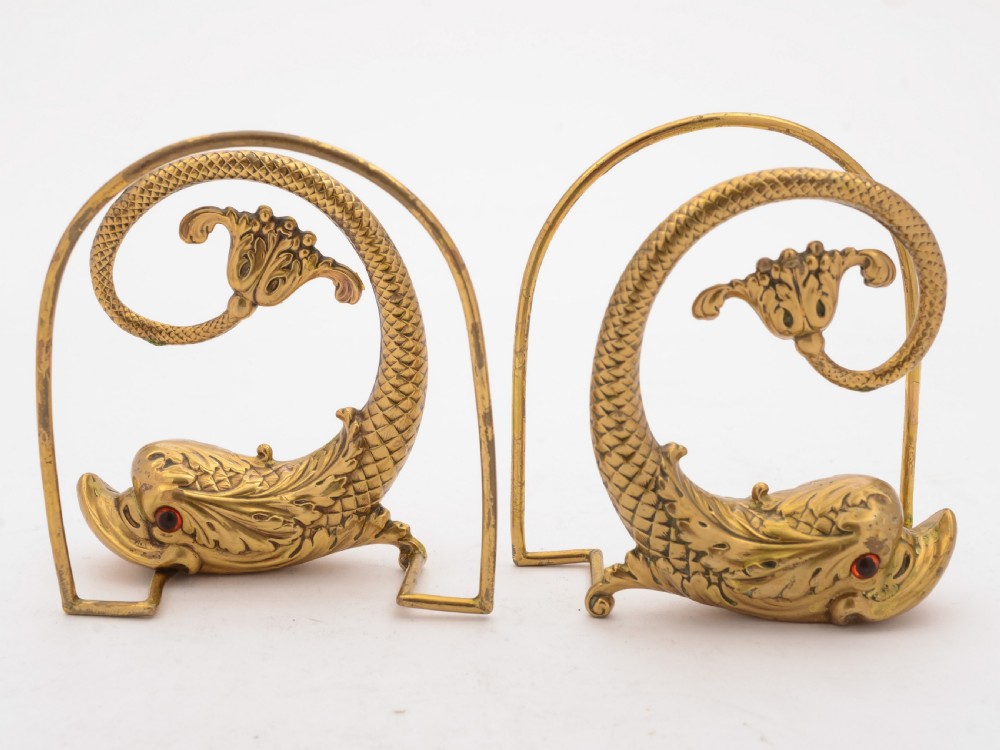 Unusual Edwardian Brass Fish Bookends, Circa 1905 View IV