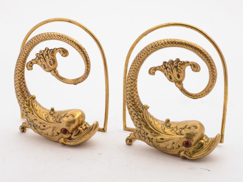 Unusual Edwardian Brass Fish Bookends, Circa 1905 View V