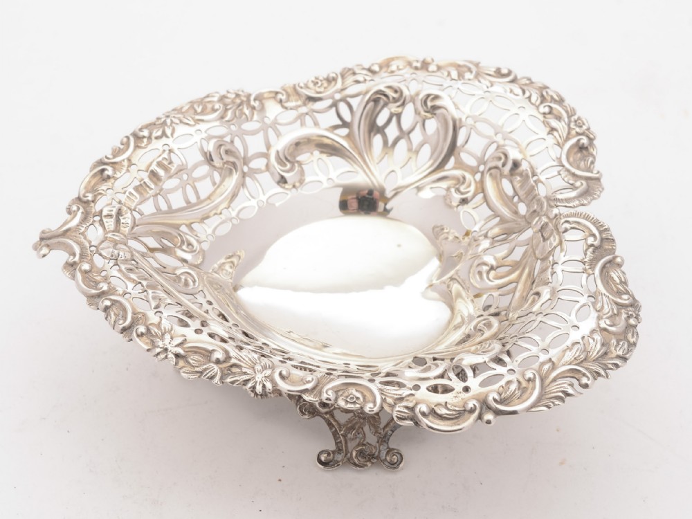 Gorgeous Victorian Silver Heart Shaped Dish, 1892