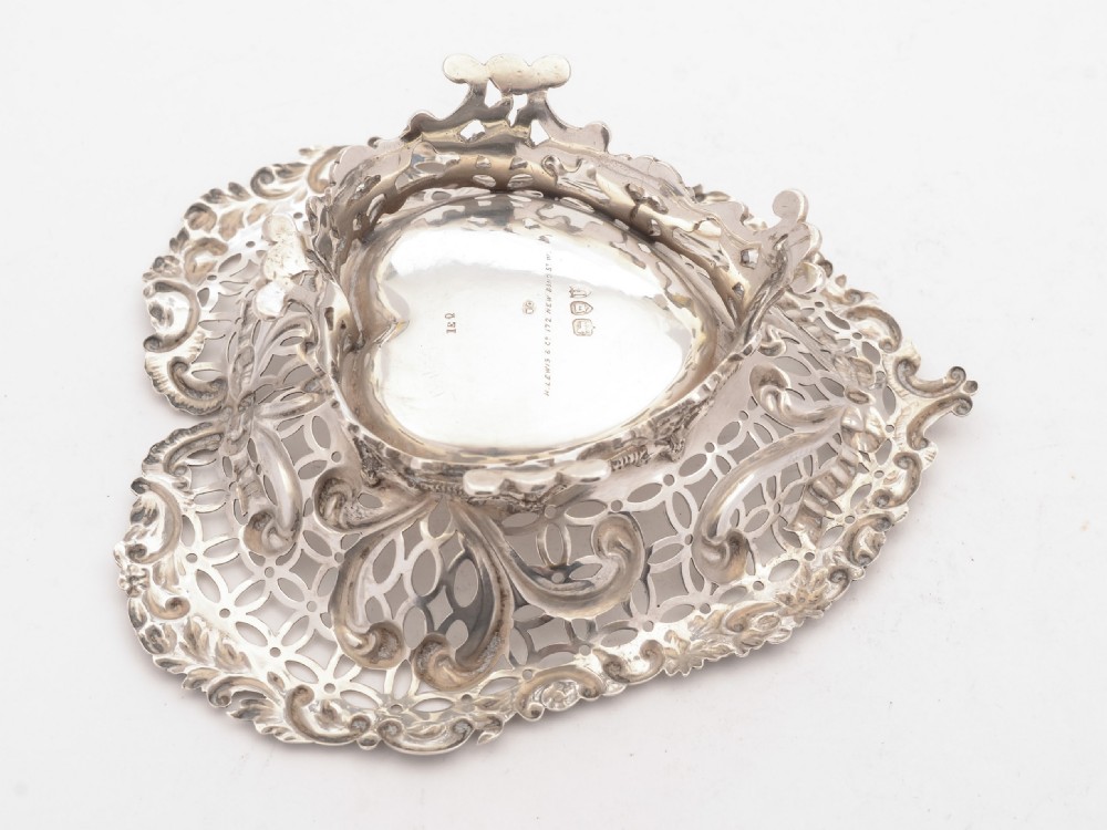 Gorgeous Victorian Silver Heart Shaped Dish, 1892 View II