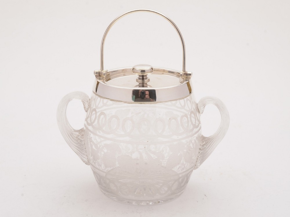 Lovely Victorian Trophy Style Glass Biscuit Box, Circa 1890