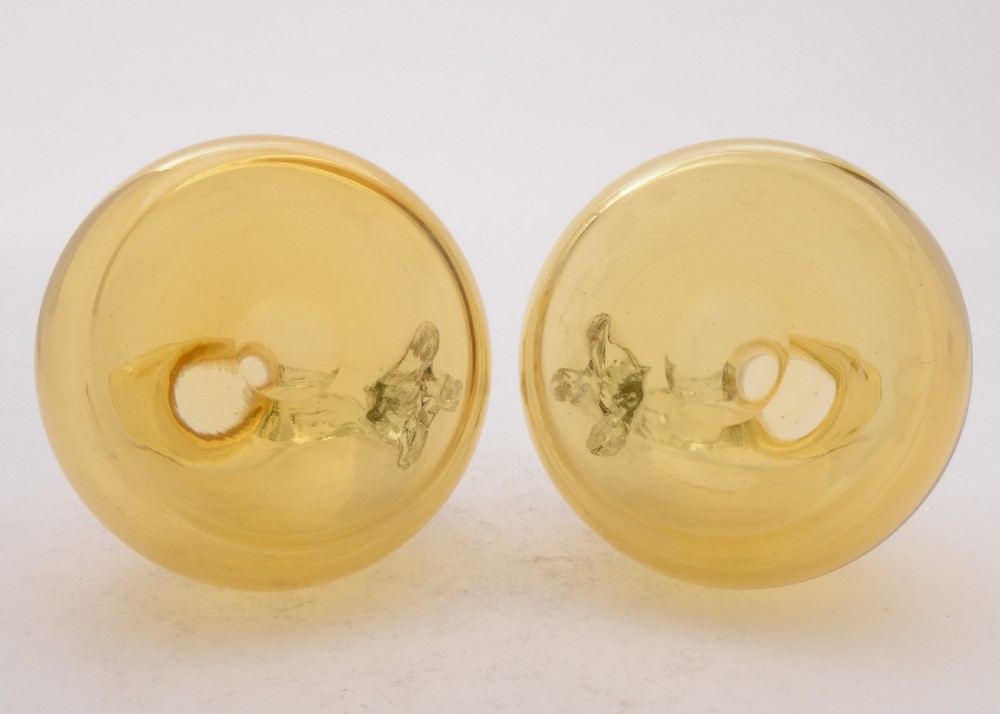 Lovely Pair of Victorian Amber Glass Decanters, Circa 1890 View III