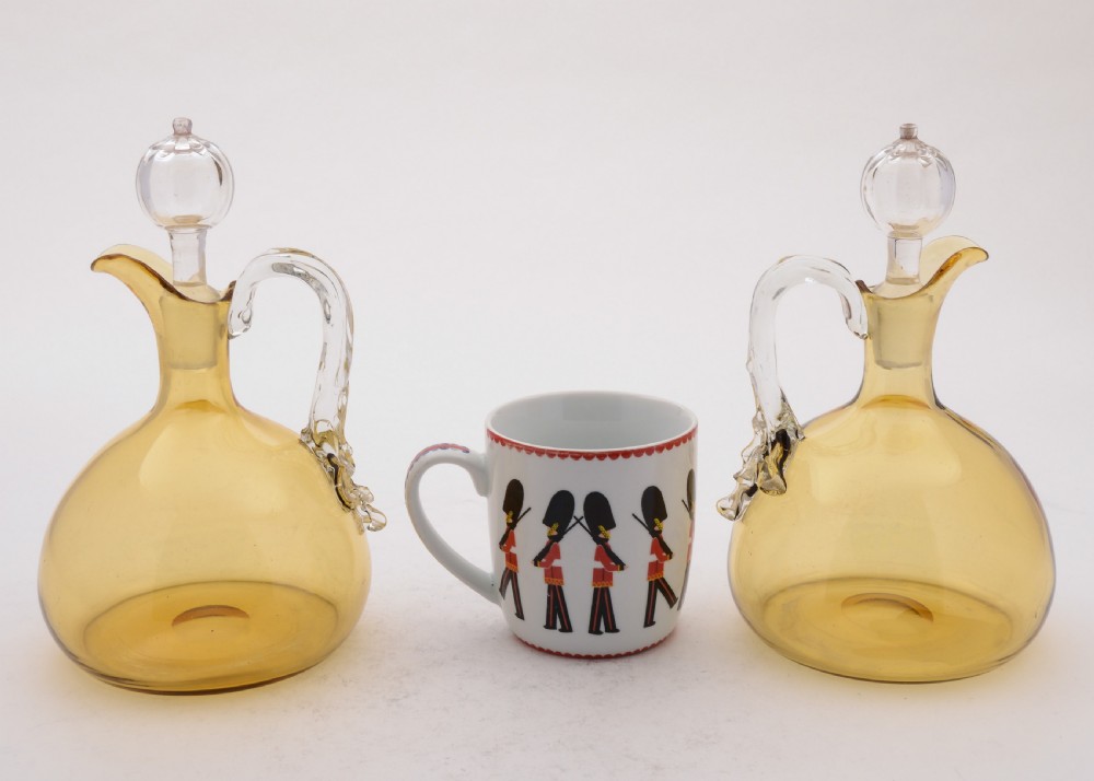 Lovely Pair of Victorian Amber Glass Decanters, Circa 1890 View IV