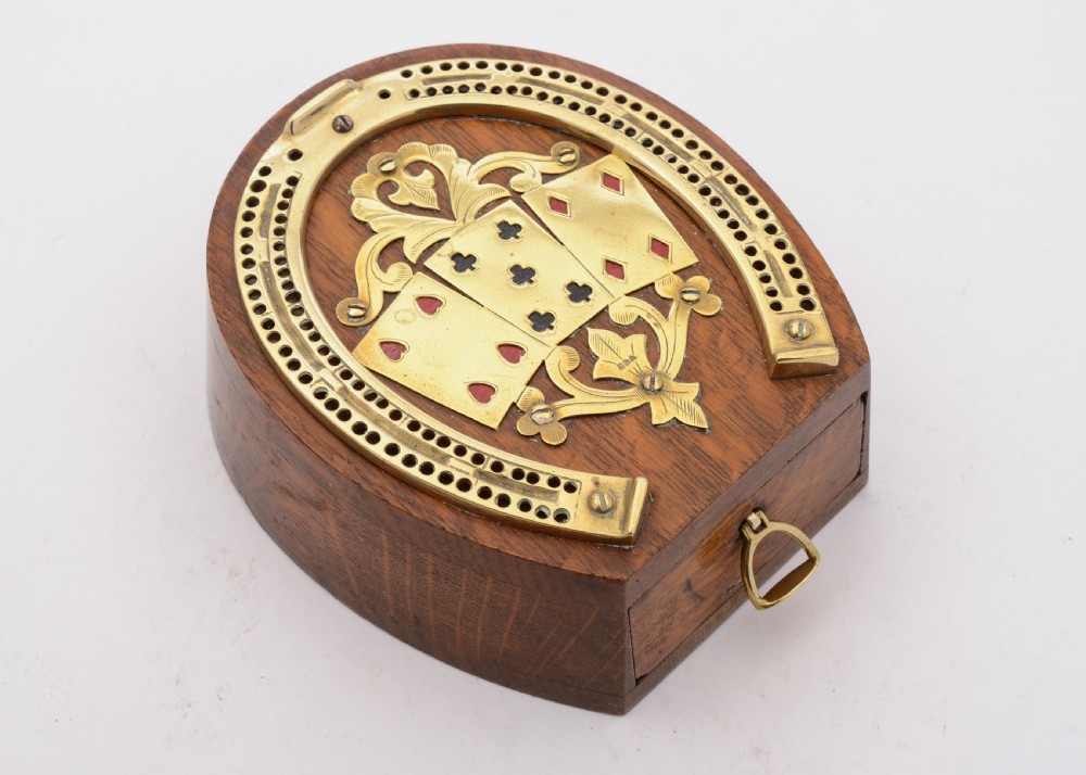 Nice Victorian Oak and Brass Cribbage Board, Circa 1890 View V