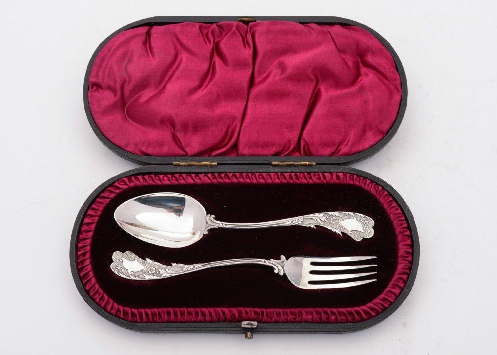 Unusual Cased Silver Christening Set, Sheffield 1893