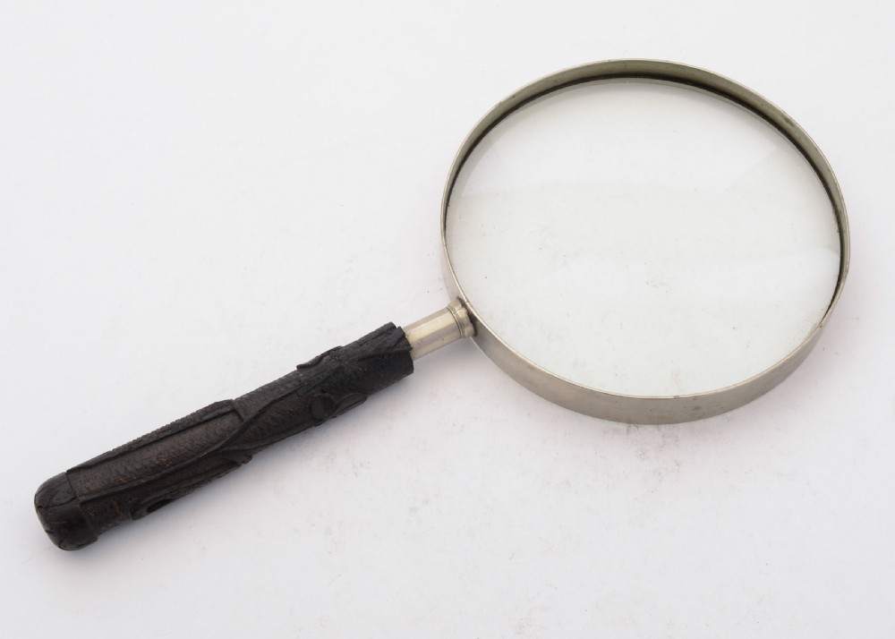 Grand Irish Bog Oak Handled Magnifying Glass, Circa 1900