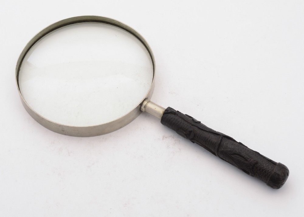Grand Irish Bog Oak Handled Magnifying Glass, Circa 1900 View II