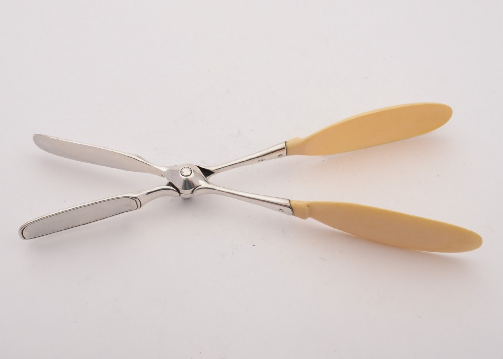 Superb Christofle Ivory and Silver Plated Salad Servers, Circa 1900
