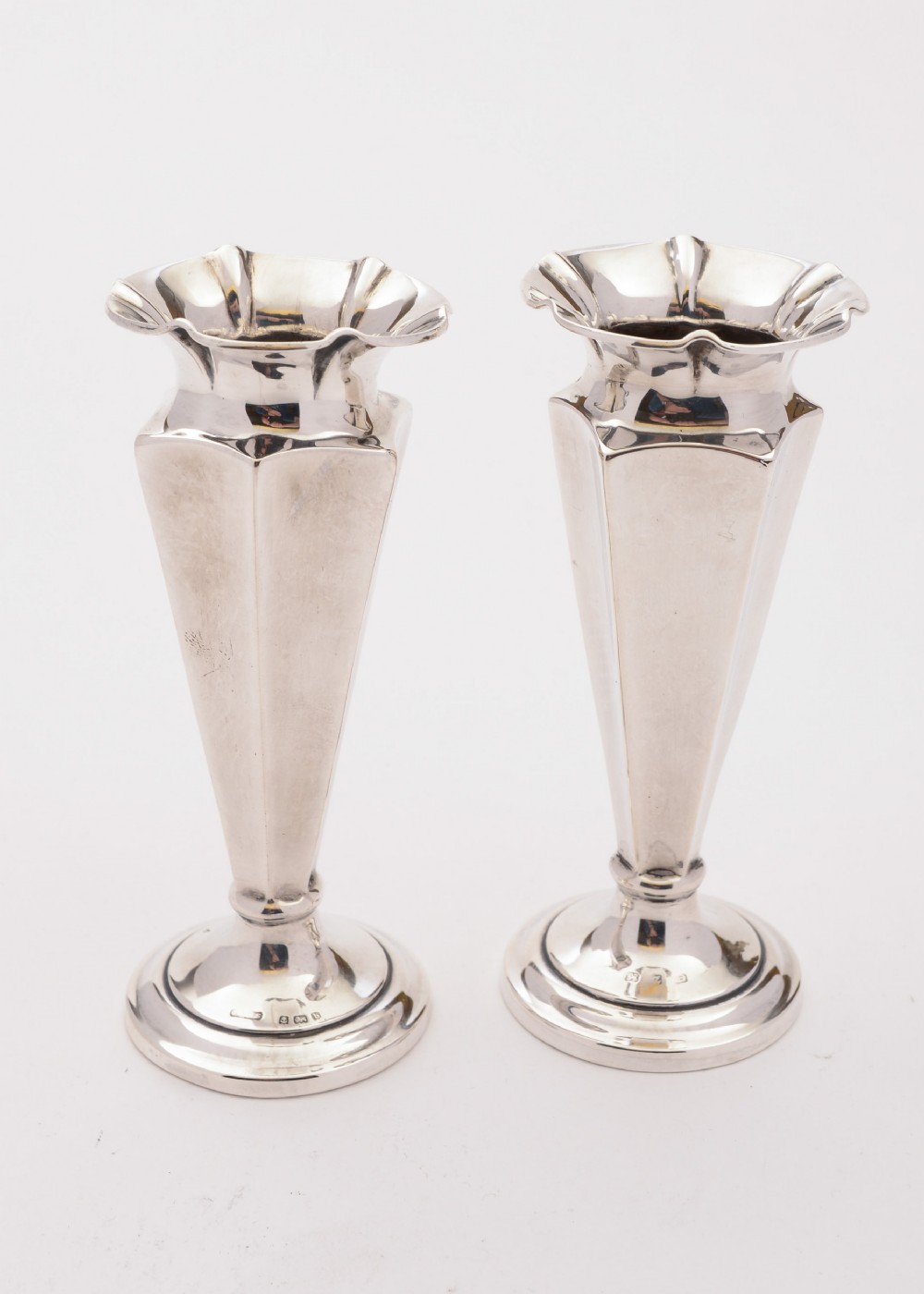 Lovely Pair of Edwardian Silver Posey Vases, Birmingham 1901