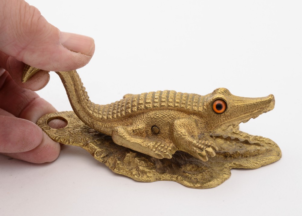 Fabulous Victorian Brass Crocodile Note Holder, 1884 View IV