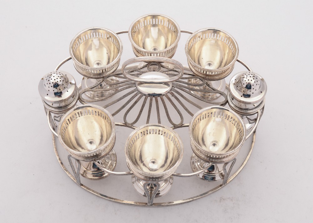 Wonderful 8-Piece Sheffield Plated Egg Cruet, Circa 1840