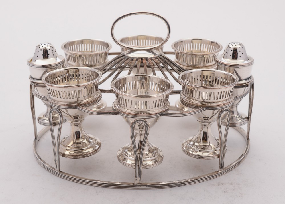 Wonderful 8-Piece Sheffield Plated Egg Cruet, Circa 1840 View II