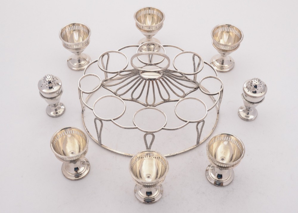 Wonderful 8-Piece Sheffield Plated Egg Cruet, Circa 1840 View III