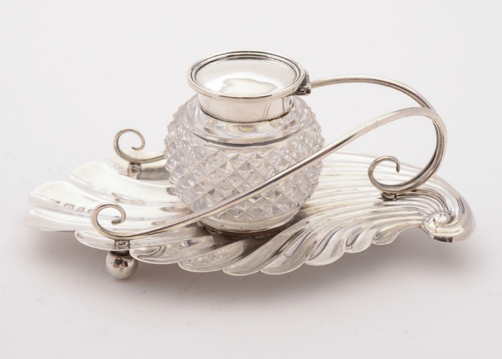 Pretty Victorian Silver and Glass Ink Pot, Birmingham 1899 View III