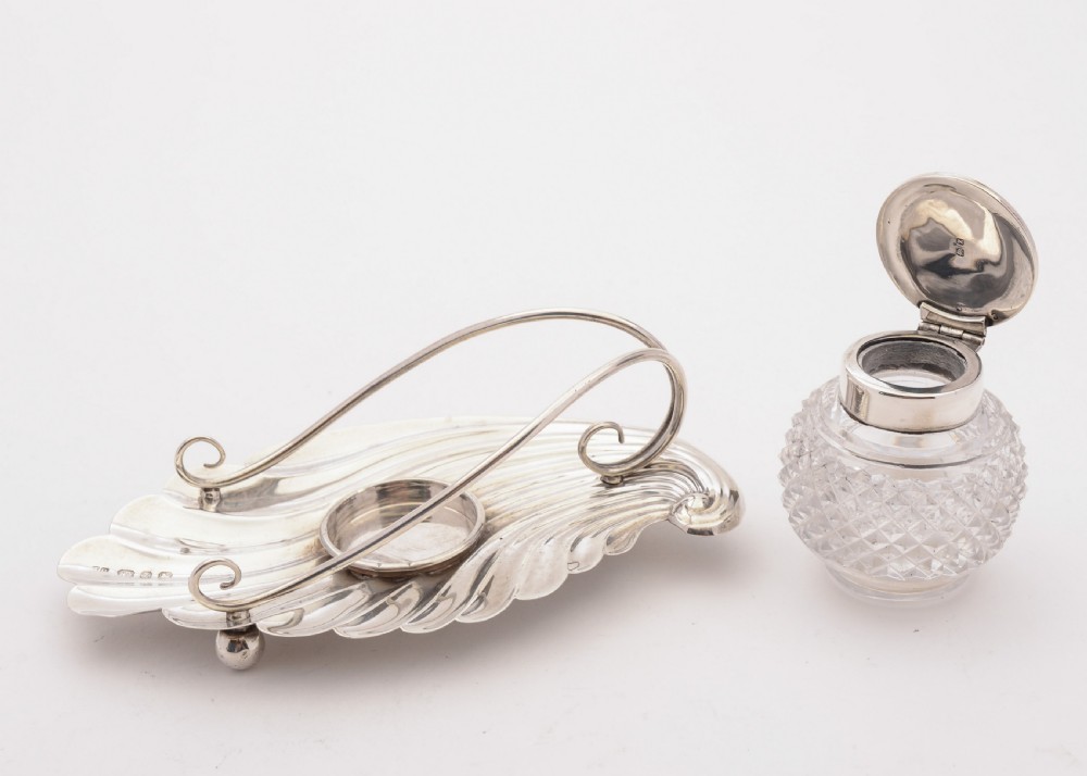 Pretty Victorian Silver and Glass Ink Pot, Birmingham 1899 View IV