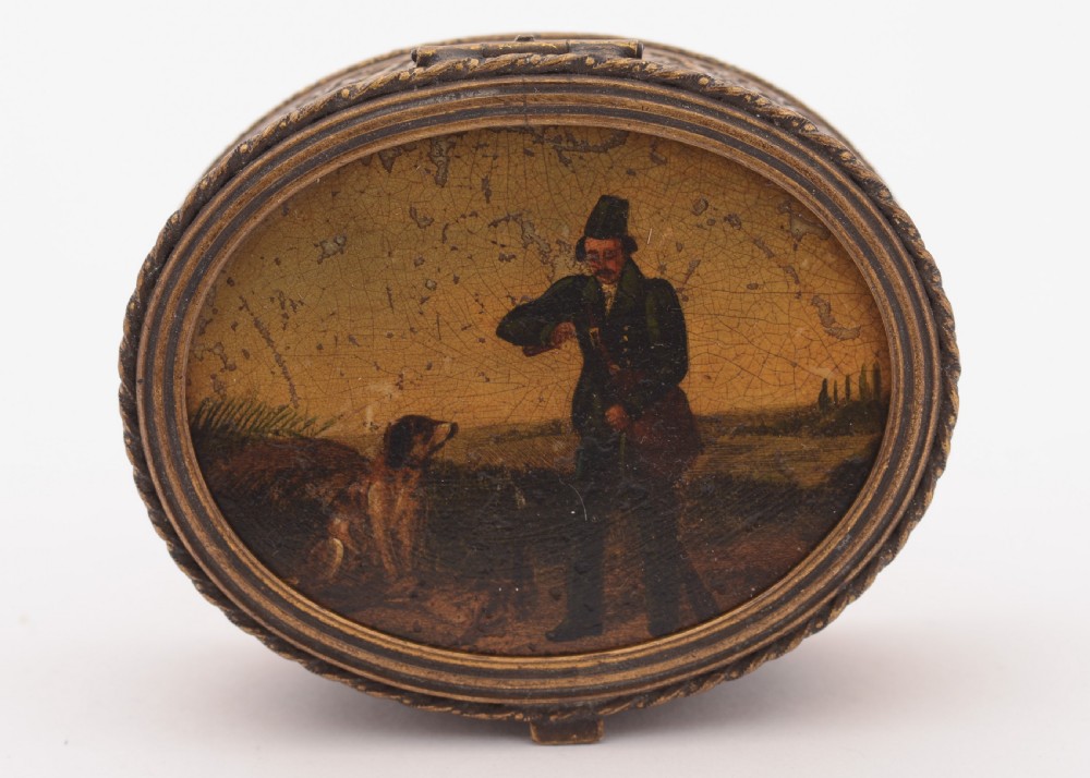 Lovely French Brass Oval Painted Trinket Box, Circa 1900 View II