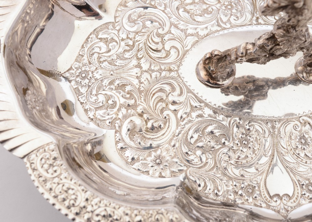 Gorgeous Edwardian Silver Plated Grape Dish and Scissors View V
