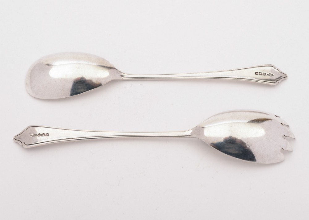Superb Pair of Art Deco Silver Salad Servers, 1937 View II