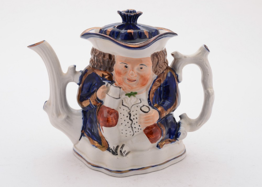 Lovely Toby Style Staffordshire China Teapot, Circa 1890 View II