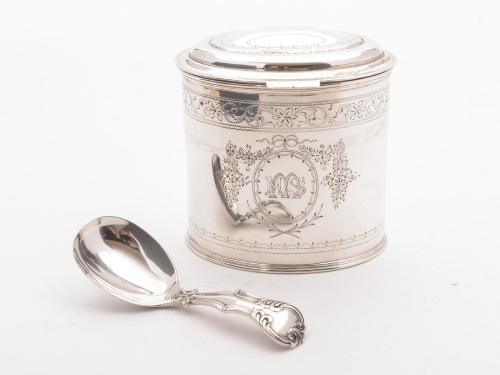 Good Victorian Tea Caddy With Spoon, Circa 1890