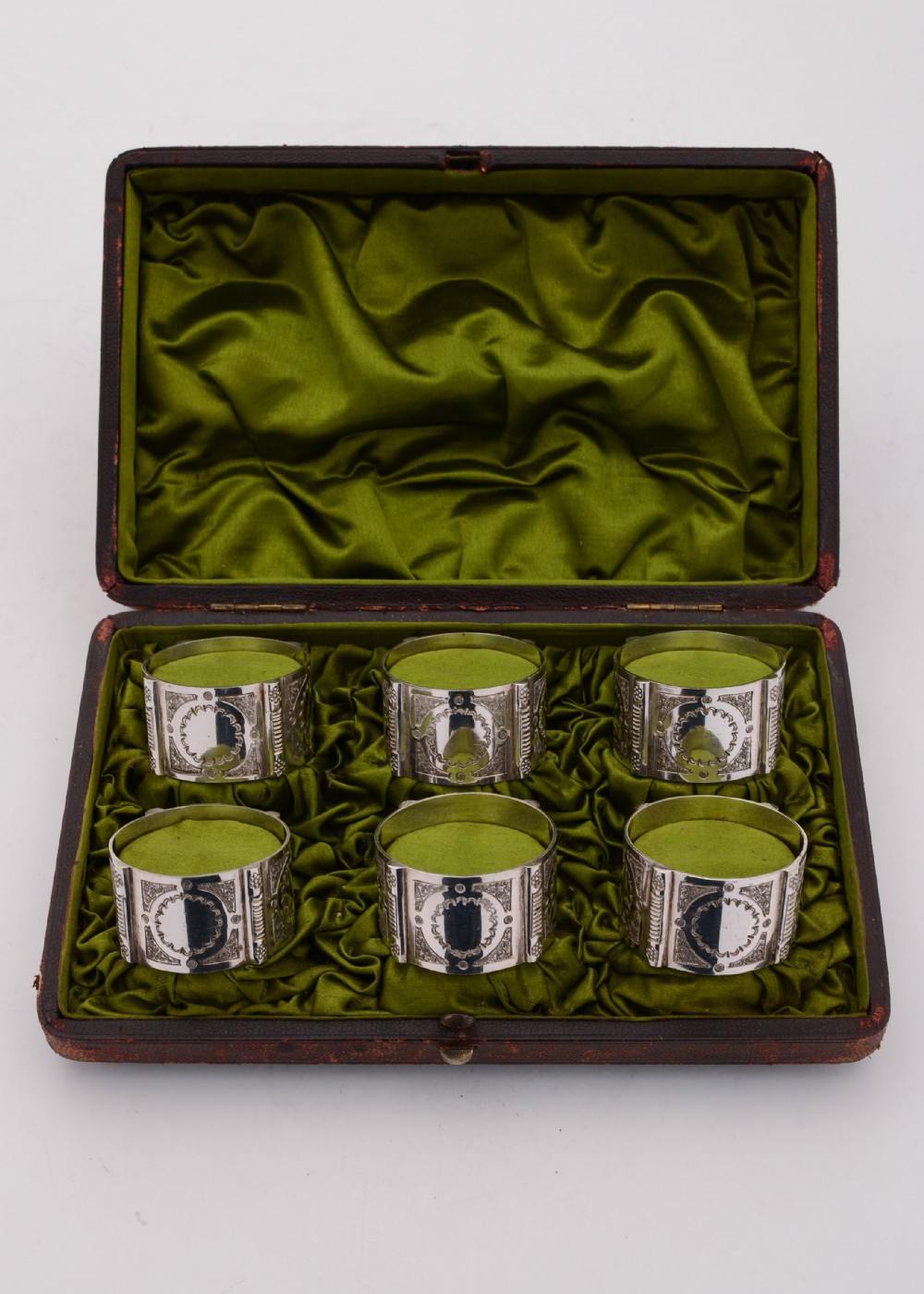 Fabulous Cased Set of 6 Napkin Rings, Circa 1890