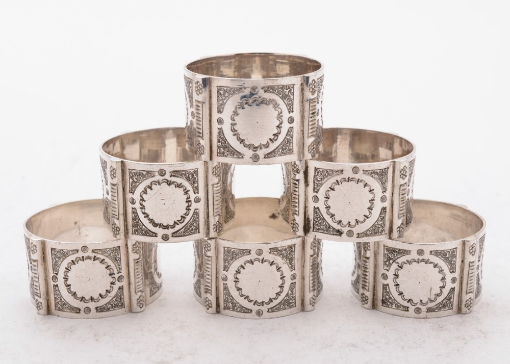Fabulous Cased Set of 6 Napkin Rings, Circa 1890 View III