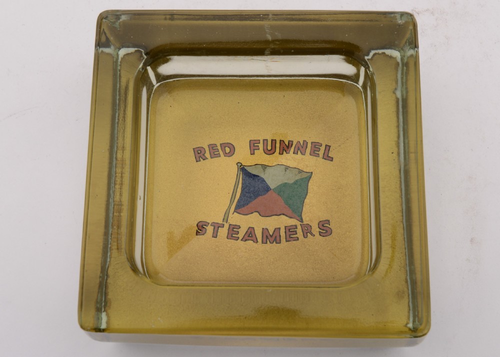 Rare Large Red Funnel Steamers Glass Ashtray, Circa 1920