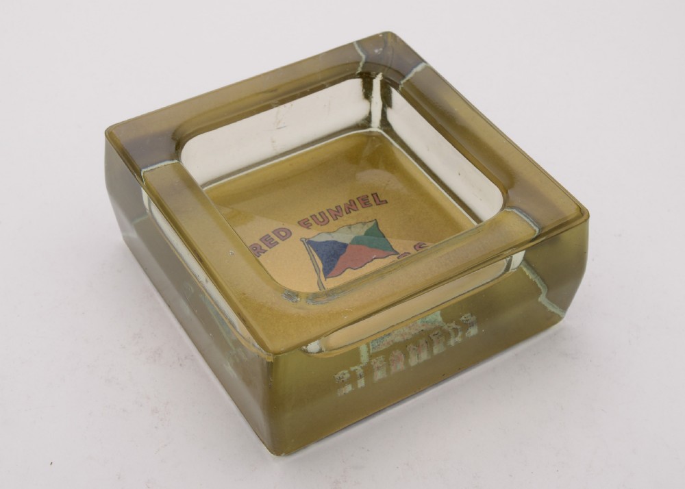 Rare Large Red Funnel Steamers Glass Ashtray, Circa 1920 View III