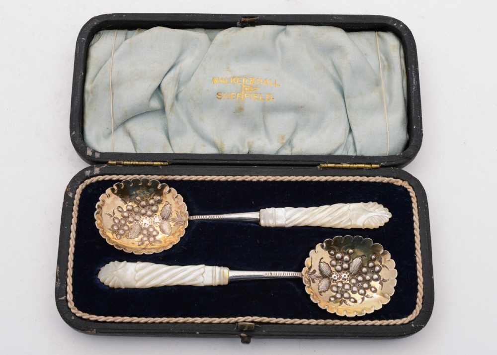 Wonderful Pair of Silver Plated and Mother of Pearl Jam Spoons, Circa 1900
