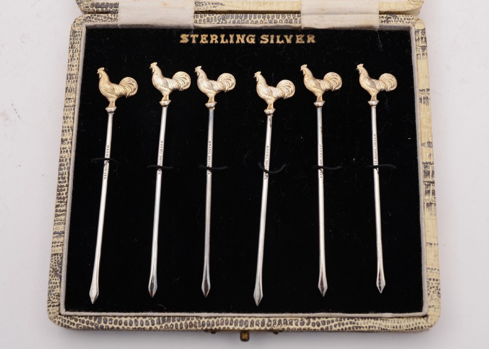 Nice Boxed Set of 6 Sterling Silver Cocktail Sticks, Circa 1930 View II
