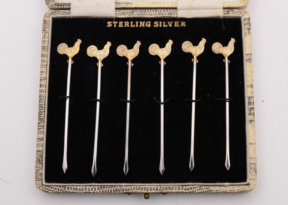 Nice Boxed Set of 6 Sterling Silver Cocktail Sticks, Circa 1930 View III