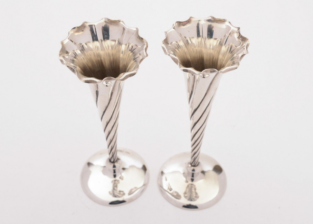 Beautiful Edwardian Pair of Silver Posey Vases, London 1901 View II