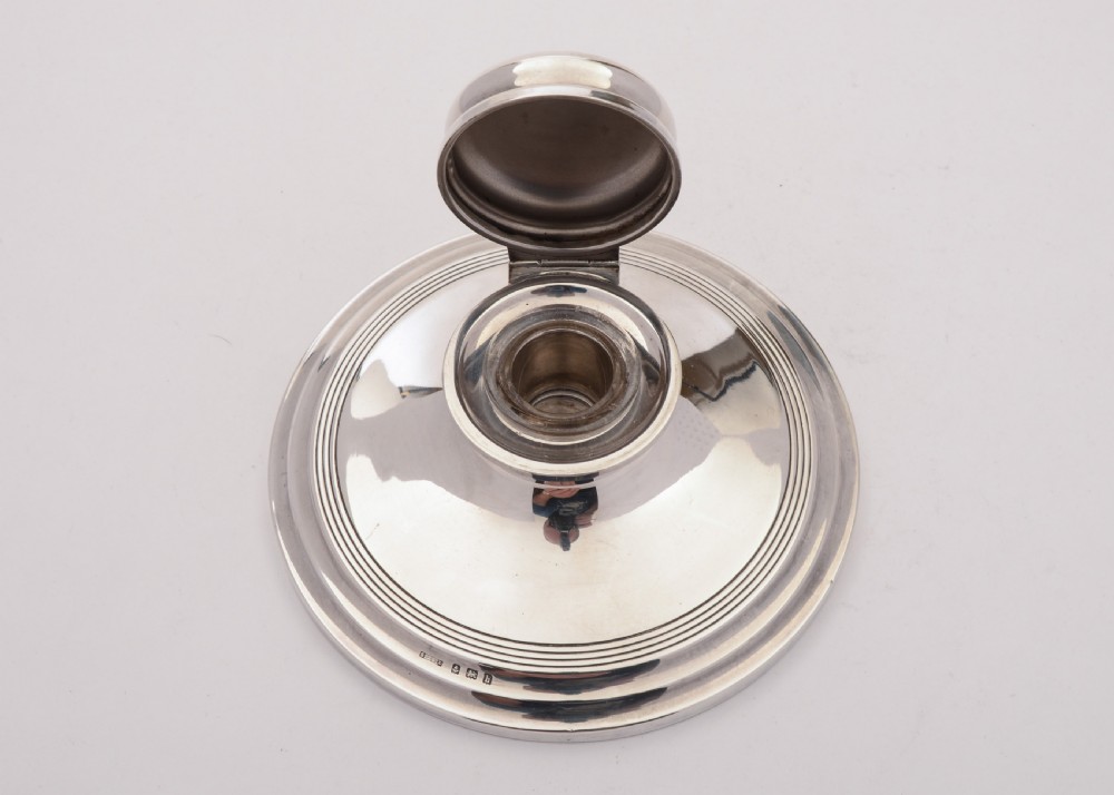 Fabulous Edwardian Silver Capstain ink Pot, 1907 View IV