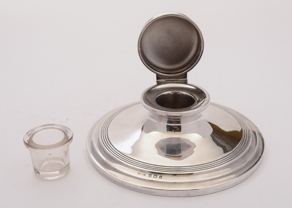 Fabulous Edwardian Silver Capstain ink Pot, 1907 View V
