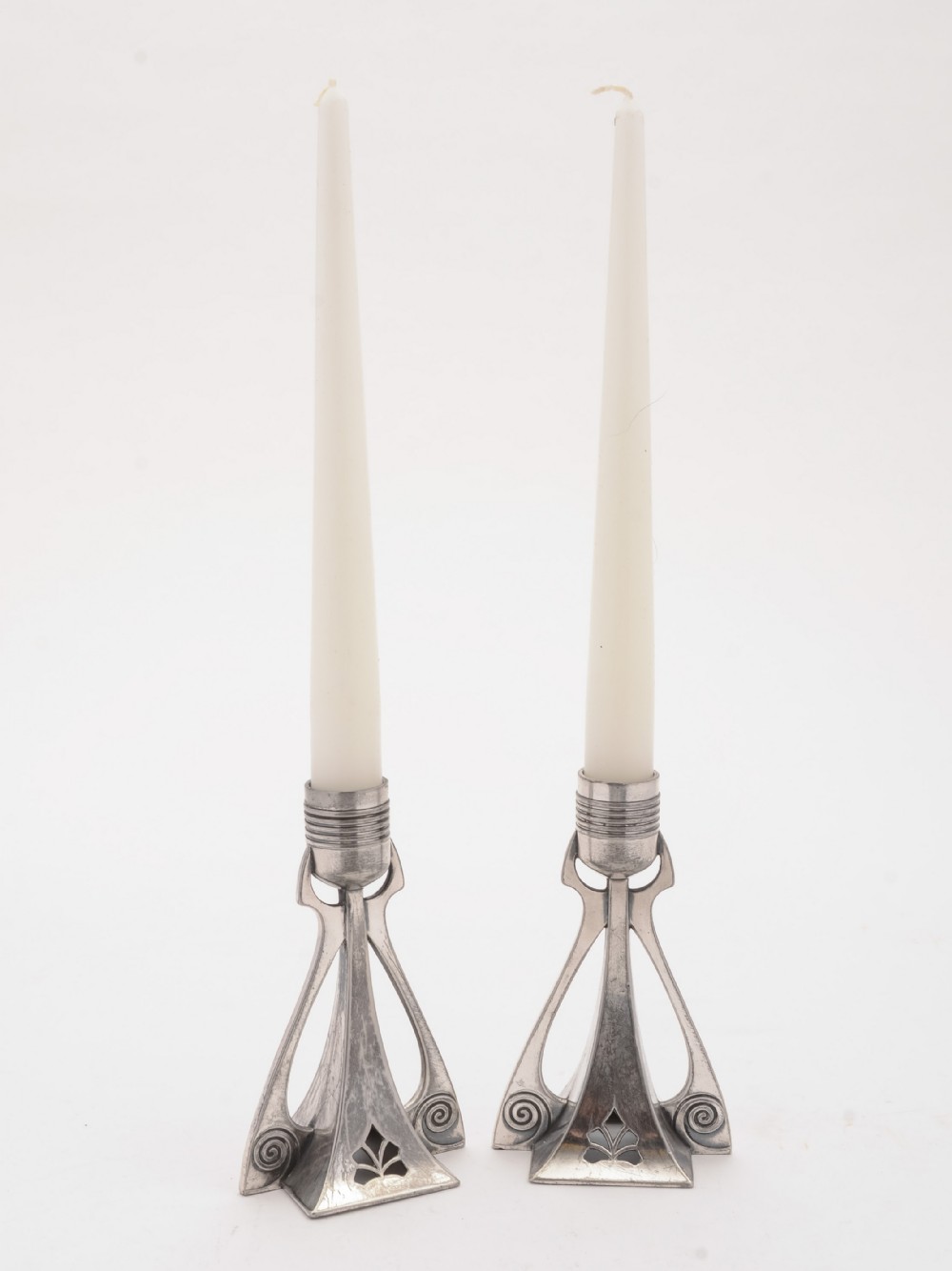 Nice Pair of WMF Pewter Secessionist Candlesticks, Circa 1900