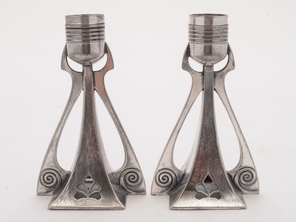 Nice Pair of WMF Pewter Secessionist Candlesticks, Circa 1900 View III