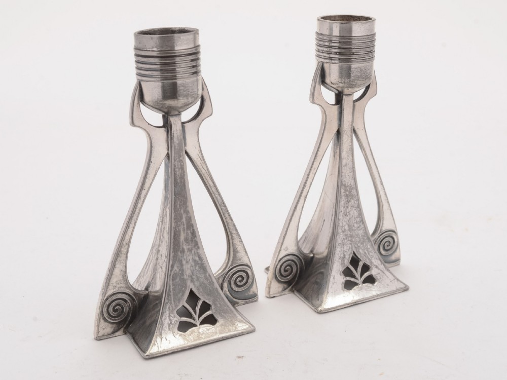 Nice Pair of WMF Pewter Secessionist Candlesticks, Circa 1900 View IV