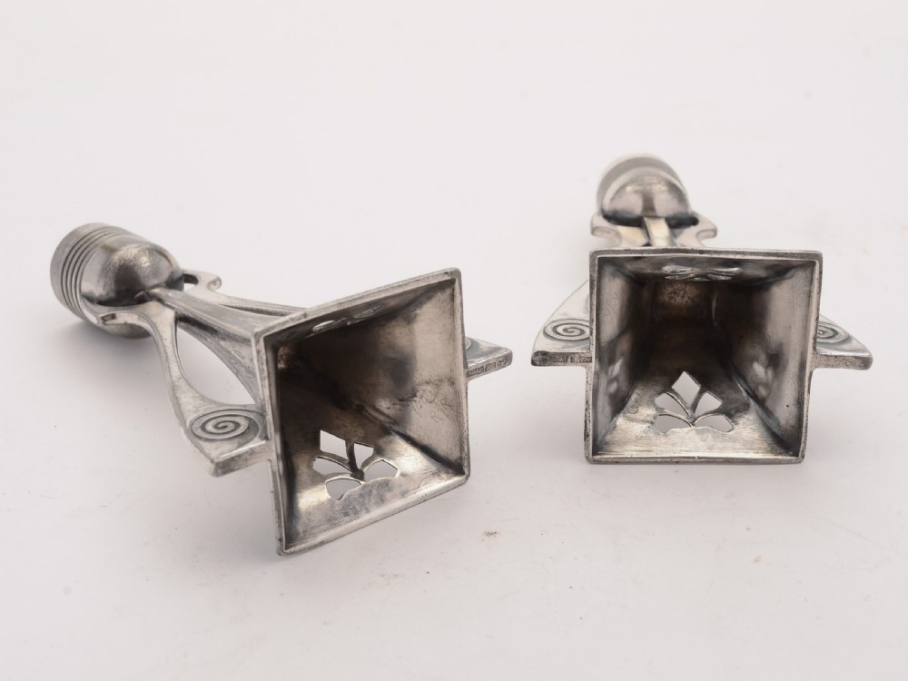 Nice Pair of WMF Pewter Secessionist Candlesticks, Circa 1900 View V